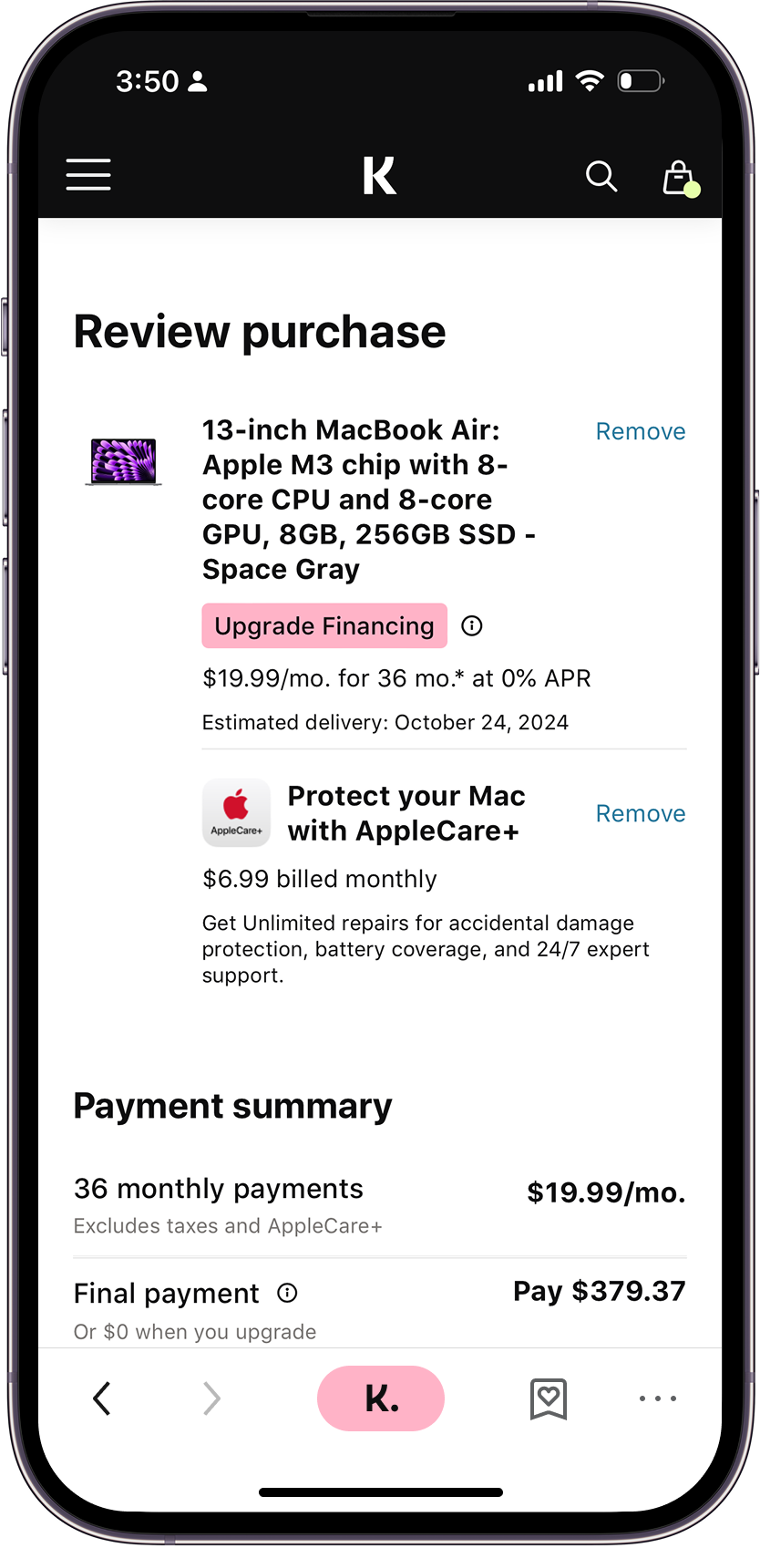 Review purchase page